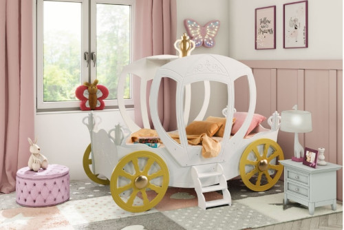 Otroška postelja Kočija za princeske bela